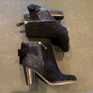 Kate Spade Black Ankle Boots with Glitter and Bow
